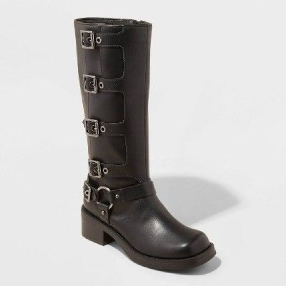 COPY - Wild Fable Women's Faux Leather Mid Calf Riding Boots Block Heel, Black,…